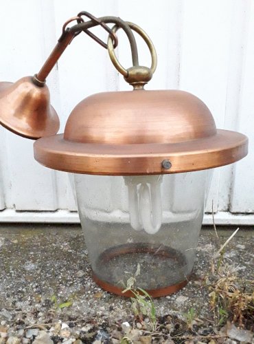 2 suspensions en métal cuivré et verre