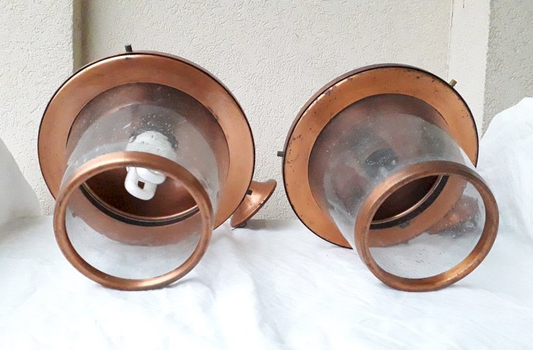 2 suspensions en métal cuivré et verre