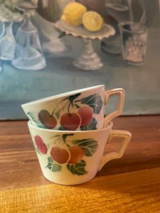 2 antique cups "Les cerises" Badonviller