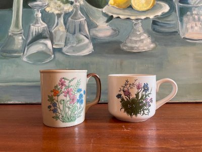 2 vintage floral stoneware cups