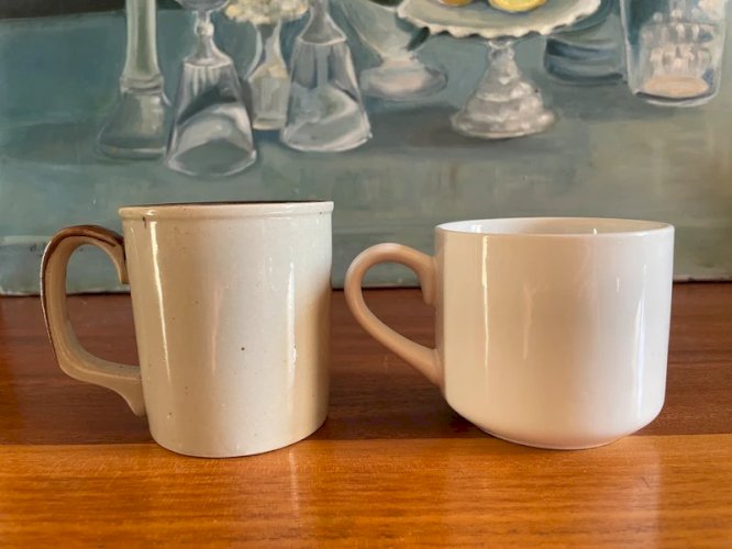 2 tasses vintage grès fleuri
