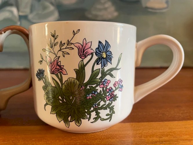 2 tasses vintage grès fleuri