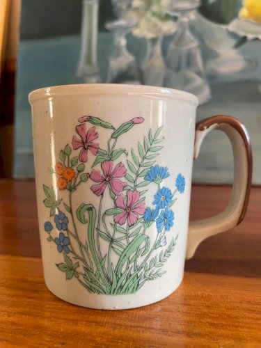 2 tasses vintage grès fleuri