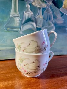 2 vintage porcelain cups from Sologne