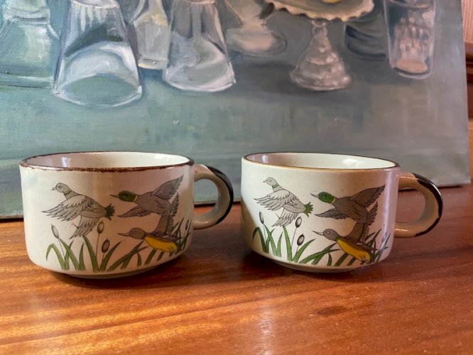 2 tasses XL en grès vintage canards