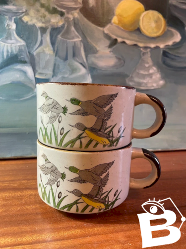 2 tasses XL en grès vintage canards
