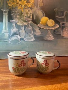 2 teapots made in Korea "Poppies"