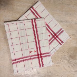 2 vintage cotton dish towels, 70 x 50 cm, monogram AG