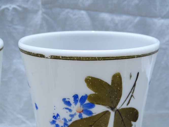 -2 VASES OPALINE de CRISTAL XIXe décor FLORAL PEINT  AVEC USURES  COLLECTION  D