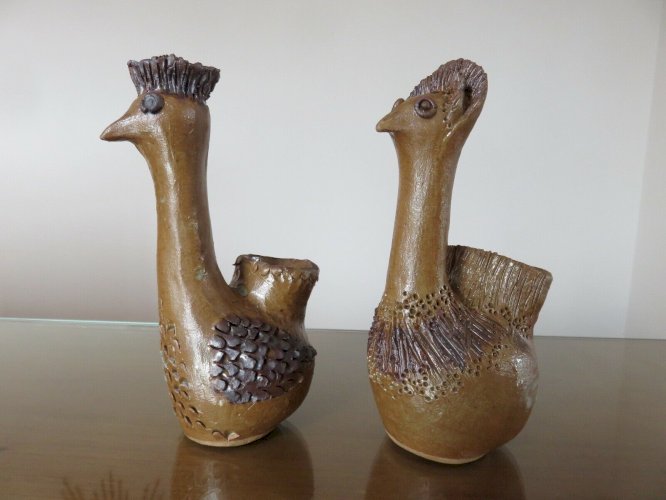 2 VASES ZOOMORPHES EN CERAMIQUE SIGNES ANNEES 50 60 VINTAGE