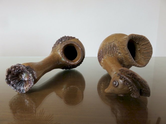 2 VASES ZOOMORPHES EN CERAMIQUE SIGNES ANNEES 50 60 VINTAGE