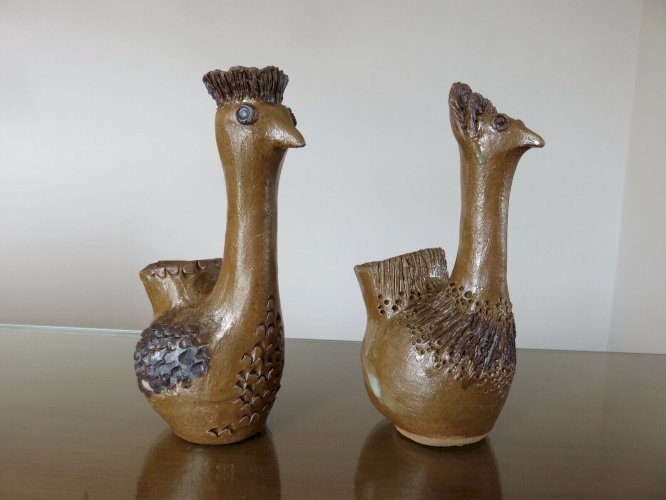 2 VASES ZOOMORPHES EN CERAMIQUE SIGNES ANNEES 50 60 VINTAGE
