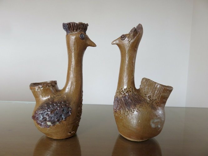 2 VASES ZOOMORPHES EN CERAMIQUE SIGNES ANNEES 50 60 VINTAGE