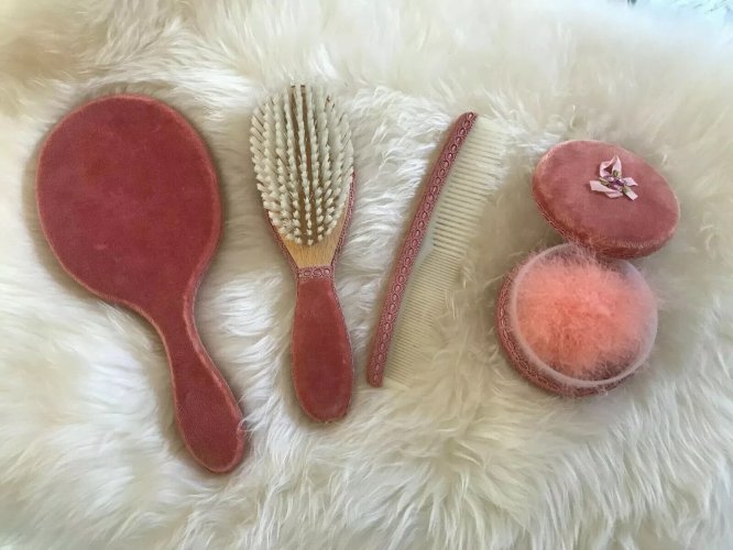 20⚜️ Ancien Ensemble Brosse à Cheveux Miroir et Peigne Rose Fapex Vintage