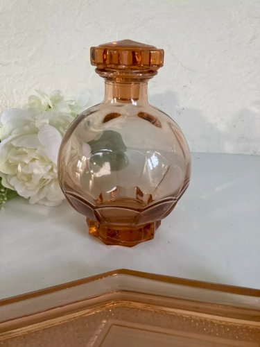 20⚜️ Ancien Service à Liqueur en Verre Couleur Rose Avec Plateau Vintage