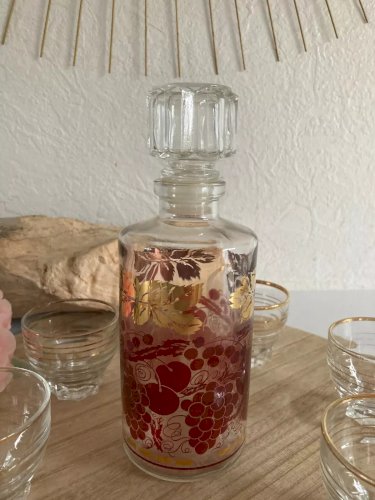 20⚜️ Ancienne Bouteille Carafe à Liqueur en Verre Avec 6 Verres Vintage