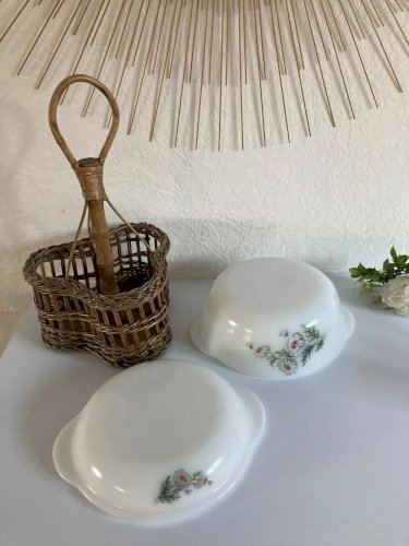20⚜️ Ancienne Cocotte Plat Four Arcopal France Décor Fleur Marguerites Vintage