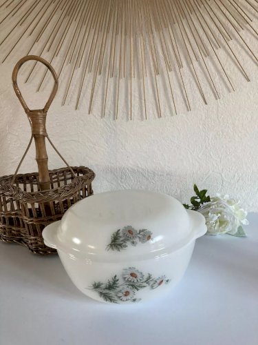 20⚜️ Ancienne Cocotte Plat Four Arcopal France Décor Fleur Marguerites Vintage