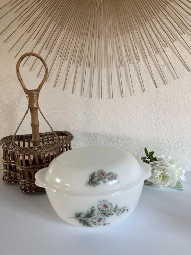 20⚜️ Ancienne Cocotte Plat Four Arcopal France Décor Fleur Marguerites Vintage