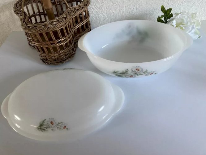 20⚜️ Ancienne Cocotte Plat Four Arcopal France Décor Fleurs Marguerites Vintage