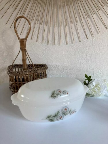 20⚜️ Ancienne Cocotte Plat Four Arcopal France Décor Fleurs Marguerites Vintage