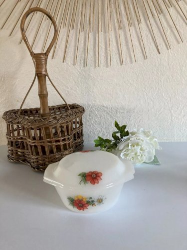 20⚜️ Ancienne Petite Cocotte Plat Four Arcopal France Décor Fleurs Vintage