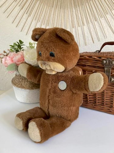 21⚜ Ancienne Peluche L'ours Gabby Cassette Les Petits Malins Bandai 1985 Vintage