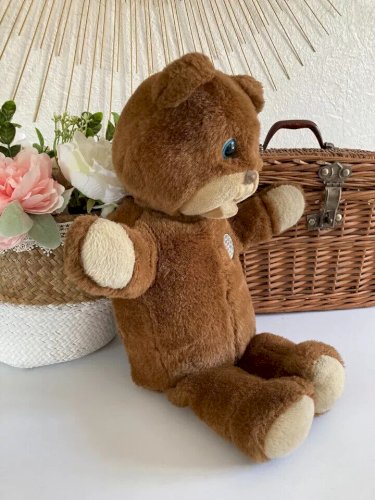 21⚜ Ancienne Peluche L'ours Gabby Cassette Les Petits Malins Bandai 1985 Vintage