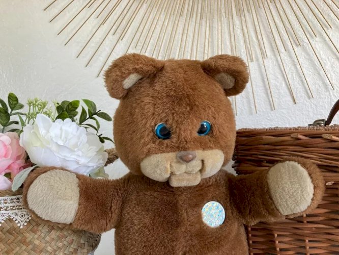 21⚜ Ancienne Peluche L'ours Gabby Cassette Les Petits Malins Bandai 1985 Vintage