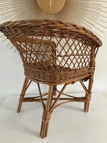 21 ⚜️ Ancienne Petite Chaise Enfant en Osier et Rotin Vintage