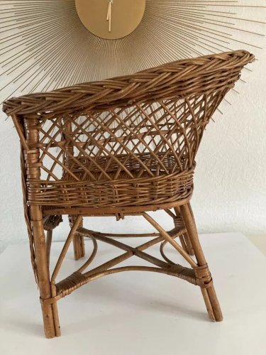 21 ⚜️ Ancienne Petite Chaise Enfant en Osier et Rotin Vintage