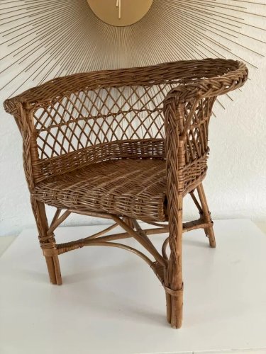 21 ⚜️ Ancienne Petite Chaise Enfant en Osier et Rotin Vintage