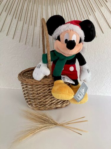 21⚜ Peluche Doudou Mickey Bonnet Noël Écharpe Verte Disney Hauteur 30 Cm Debout