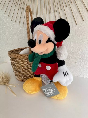 21⚜ Peluche Doudou Mickey Bonnet Noël Écharpe Verte Disney Hauteur 30 Cm Debout