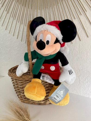 21⚜ Peluche Doudou Mickey Bonnet Noël Écharpe Verte Disney Hauteur 30 Cm Debout
