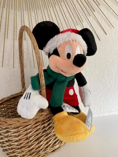 21⚜ Peluche Doudou Mickey Bonnet Noël Écharpe Verte Disney Hauteur 30 Cm Debout