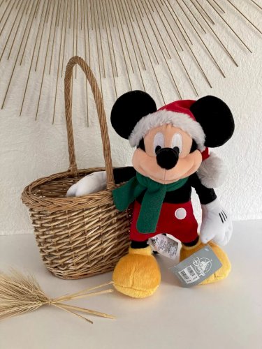 21⚜ Peluche Doudou Mickey Bonnet Noël Écharpe Verte Disney Hauteur 30 Cm Debout
