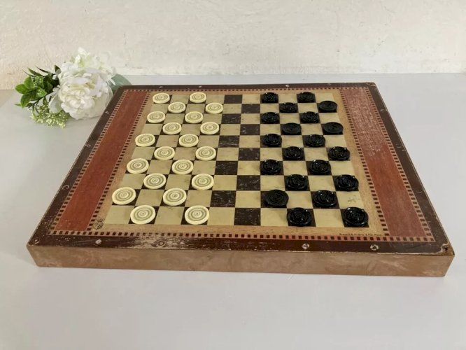 22⚜️ Ancien Jeu de Société Jeu de Petits Chevaux, & Jeu de Dames Garnier Complet