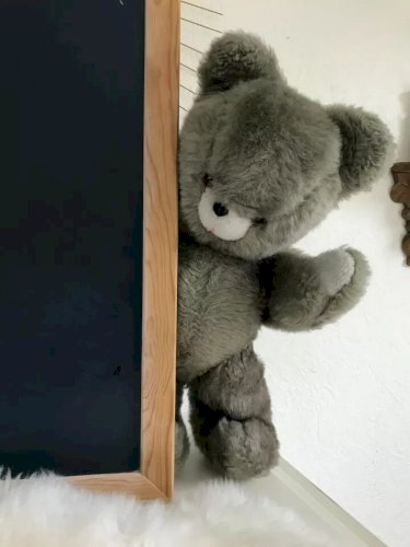 22 ⚜ Ancienne Peluche Doudou Ours Nounours Vintage Gris H 55 Cm Made in France