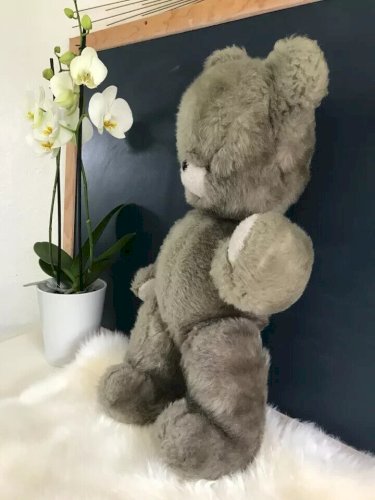 22 ⚜ Ancienne Peluche Doudou Ours Nounours Vintage Gris H 55 Cm Made in France