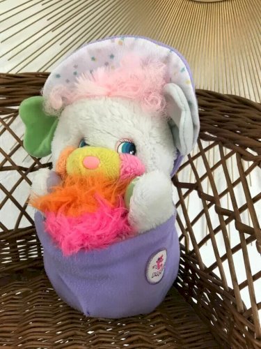 22 ⚜️  Ancienne Peluche Doudou Popples Bébé Bibsy Vintage 25 Cm Assis