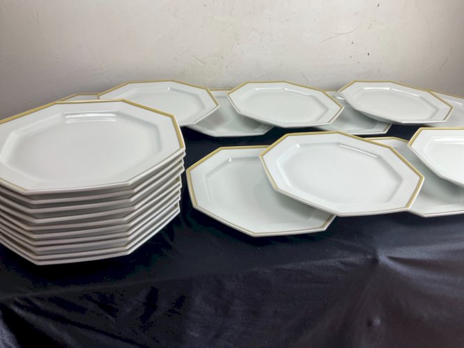 22 grande assiettes porcelaine de limoges COQUET modèle lotus filets cloisonnés