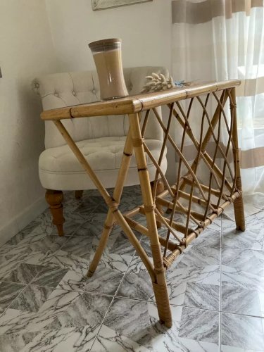 22 ⚜️ Jolie Sellette Bureau en Osier Rotin Vintage