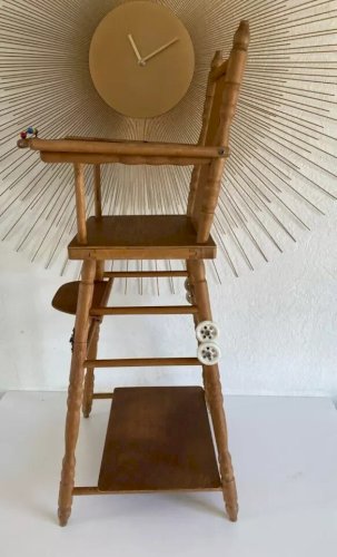 22 ⚜️ Jouet Ancienne Chaise Haute De Poupée en Bois Vintage Hauteur 72 Cm