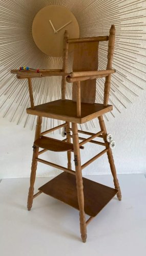 22 ⚜️ Jouet Ancienne Chaise Haute De Poupée en Bois Vintage Hauteur 72 Cm