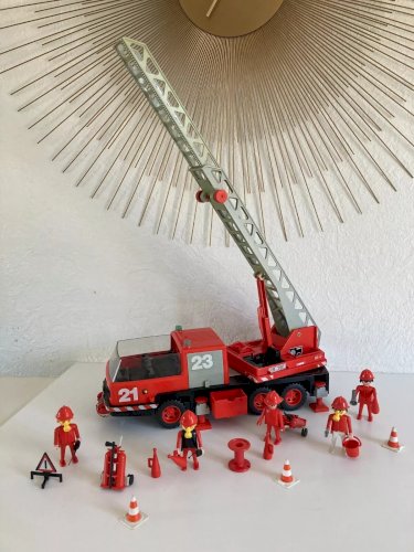 22⚜️ Jouet Camion de Pompier Playmobil Réf 1739 Avec Figurines 1981 Vintage