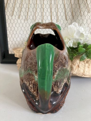 225⚜️ Ancien Pichet Céramique De Vallauris en Forme De Grenouille Hauteur 19 Cm