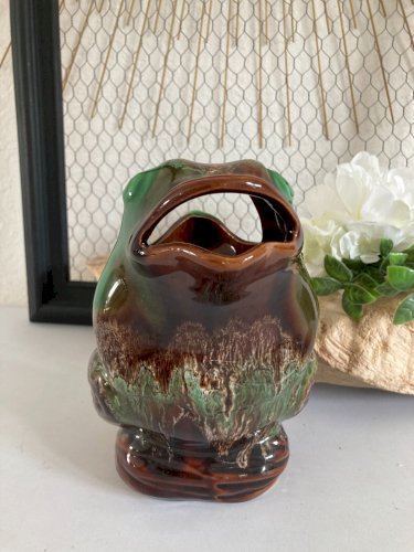 225⚜️ Ancien Pichet Céramique De Vallauris en Forme De Grenouille Hauteur 19 Cm