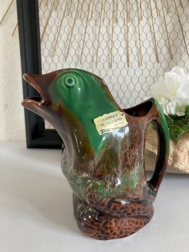 225⚜️ Ancien Pichet Céramique De Vallauris en Forme De Grenouille Hauteur 19 Cm