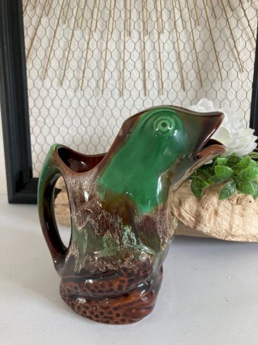 225⚜️ Ancien Pichet Céramique De Vallauris en Forme De Grenouille Hauteur 19 Cm